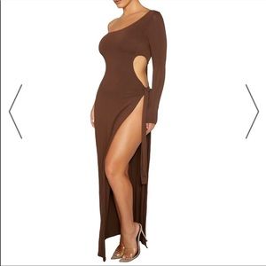 Naked Wardrobe One Shoulder Brown Dress
